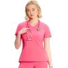 Cherokee Infinity Womens V-Neck Scrub Top, Kangaroo Pocket, High-Low Hem, Rib-Knit Panels & PROTX2 Technology – IN620A(Power Pink)