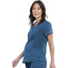Cherokee Maternity Scrub Top Mock Wrap with 2 Pockets, Breathable and 2-Way Stretch Fabric – WW688(Caribbean Blue)
