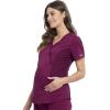 Cherokee Maternity Scrub Top Mock Wrap with 2 Pockets, Breathable and 2-Way Stretch Fabric – WW688(Wine)