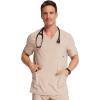 Cherokee Men Scrubs Set Modern Fit V-Neck Scrub Tops, CK900A and Tapered Leg Drawstring Scrub Pants, CK200A(Khaki)