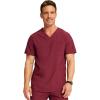 Cherokee Men Scrubs Set Modern Fit V-Neck Scrub Tops, CK900A and Tapered Leg Drawstring Scrub Pants, CK200A(Wine)