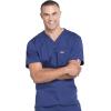 Cherokee Men’s Scrub Set Traditional Fit V-Neck Top WW675 with Tapered Leg Fly Front Cargo Pant WW190, Navy- M Top/M Pant