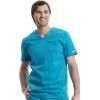 Cherokee Men’s Scrub Set, V-Neck Scrub Top Modern fit WW603 with Natural Rise Jogger Scrub Pants Drawstring Waistband WW012(Teal Blue)