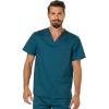 Cherokee Premium Scrub Set for Men Modern Fit V-Neck Top WW690 with Tapered Leg Button Closure & Inside Drawstring Pant WW140(Caribbean Blue)