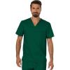 Cherokee Premium Scrub Set for Men Modern Fit V-Neck Top WW690 with Tapered Leg Button Closure & Inside Drawstring Pant WW140(Hunter Green)