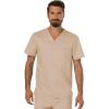Cherokee Premium Scrub Set for Men Modern Fit V-Neck Top WW690 with Tapered Leg Button Closure & Inside Drawstring Pant WW140(Khaki)