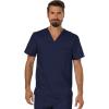 Cherokee Premium Scrub Set for Men Modern Fit V-Neck Top WW690 with Tapered Leg Button Closure & Inside Drawstring Pant WW140(Navy)