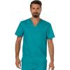 Cherokee Premium Scrub Set for Men Modern Fit V-Neck Top WW690 with Tapered Leg Button Closure & Inside Drawstring Pant WW140(Teal Blue)