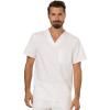 Cherokee Premium Scrub Set for Men Modern Fit V-Neck Top WW690 with Tapered Leg Button Closure & Inside Drawstring Pant WW140(White)