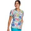 Cherokee Prints Women Scrubs Top Mock Wrap CK614(Retro Buds)