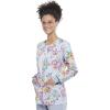 Cherokee Prints Women Warm Up Scrubs Jacket Snap Front CK301(Friendly Flowers)
