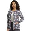 Cherokee Prints Women Warm Up Scrubs Jacket Snap Front CK301(Toothicorn Magic)