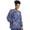 Cherokee Scrub Jackets For Woman Printed Snap Front Modern Classic Fit, 2 Pockets, Rib-Knit Cuffs – CK321(Scrub Life)