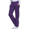 Cherokee Scrub Pants for Women Mid Rise Pull-On Cargo Medical Uniform 7 Pocket Elastic Waist Adjustable Hem Stretch – 4005(Eggplant)