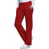 Cherokee Scrub Pants for Women Mid Rise Pull-On Cargo Medical Uniform 7 Pocket Elastic Waist Adjustable Hem Stretch – 4005(Red)