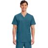 Cherokee Scrub Set For Men, V-Neck 3 Pocket Top WW670 with Modern Fit 7 Pocket Tapered Leg Pant WW140(Caribbean Blue)