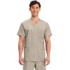 Cherokee Scrub Set For Men, V-Neck 3 Pocket Top WW670 with Modern Fit 7 Pocket Tapered Leg Pant WW140(Khaki)
