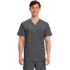 Cherokee Scrub Set For Men, V-Neck 3 Pocket Top WW670 with Modern Fit 7 Pocket Tapered Leg Pant WW140(Pewter)