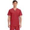 Cherokee Scrub Set For Men, V-Neck 3 Pocket Top WW670 with Modern Fit 7 Pocket Tapered Leg Pant WW140(Red)