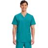 Cherokee Scrub Set For Men, V-Neck 3 Pocket Top WW670 with Modern Fit 7 Pocket Tapered Leg Pant WW140(Teal Blue)