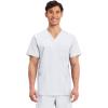 Cherokee Scrub Set For Men, V-Neck 3 Pocket Top WW670 with Modern Fit 7 Pocket Tapered Leg Pant WW140(White)