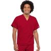 Cherokee Scrub Set for Men and Women, Traditional Fit V-Neck Scrub Top 4777 with Natural Rise, Elastic Waist Pant 4000(Red)