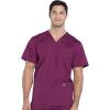 Cherokee Scrub Set for Men from, 4 Pocket V-Neck Scrub Top WW695 with 5 Pocket Tapered Leg Fly Front Cargo Pant WW190(Wine)