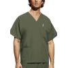 Cherokee Scrub Sets for Women and Men, 6 Pocket Medical Scrubs with V-Neck Top 4876 & Drawstring Cargo Pant 4100(Olive)