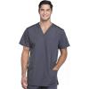 Cherokee Scrub Sets for Women and Men, 6 Pocket Medical Scrubs with V-Neck Top 4876 & Drawstring Cargo Pant 4100(Pewter)