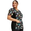 Cherokee Scrub for Women V-Neck Top Traditional fit with Dolman Sleeve and Fade Resistant Fabric – 4700(Feline Fan-cactus)