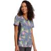 Cherokee Scrub for Women V-Neck Top Traditional fit with Dolman Sleeve and Fade Resistant Fabric – 4700(Frog Allied Flower Friends)