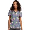 Cherokee Scrub for Women V-Neck Top Traditional fit with Dolman Sleeve and Fade Resistant Fabric – 4700(Frog Allied Flower Friends)