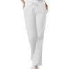 Cherokee Scrub set for women Traditional Fit Dolman Sleeve, V-neck Top 4700 Natural Rise Flare Leg Drawstring Pant 4101(White)
