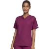 Cherokee Scrub set for women Traditional Fit Dolman Sleeve, V-neck Top 4700 Natural Rise Flare Leg Drawstring Pant 4101(Wine)