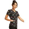 Cherokee Scrubs for Women Printed V-Neck Scrub Top with Modern Classic Fit with 2 Welt Pockets & Shirttail Hem – CK637(Care Flor-all)