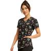 Cherokee Scrubs for Women Printed V-Neck Scrub Top with Modern Classic Fit with 2 Welt Pockets & Shirttail Hem – CK637(Care Flor-all)