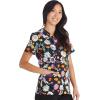 Cherokee Scrubs for Women Printed V-Neck Scrub Top with Modern Classic Fit with 2 Welt Pockets & Shirttail Hem – CK637(Ladybug Garden)