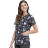 Cherokee Scrubs for Women Printed V-Neck Scrub Top with Modern Classic Fit with 2 Welt Pockets & Shirttail Hem – CK637(Merry Whatever)