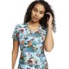 Cherokee Scrubs for Women Printed V-Neck Scrub Top with Modern Classic Fit with 2 Welt Pockets & Shirttail Hem – CK637(Wildlife Sanctuary)