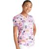 Cherokee Scrubs for Women V-Neck Printed Scrub Top Modern Classic Fit with 3 Pockets, Shaping Darts & Side Vents – CK664(Dental Life)