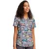 Cherokee Scrubs for Women V-Neck Printed Scrub Top Modern Classic Fit with 3 Pockets, Shaping Darts & Side Vents – CK664(Giraffic Jam)