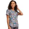 Cherokee Scrubs for Women V-Neck Printed Scrub Top Modern Classic Fit with 3 Pockets, Shaping Darts & Side Vents – CK664(Giraffic Jam)
