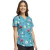 Cherokee Scrubs for Women V-Neck Printed Scrub Top Modern Classic Fit with 3 Pockets, Shaping Darts & Side Vents – CK664(Happy Holidogs)