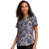 Cherokee Scrubs for Women V-Neck Printed Scrub Top Modern Classic Fit with 3 Pockets, Shaping Darts & Side Vents – CK664(Paisley Petals)