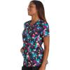 Cherokee Scrubs for Women V-Neck Printed Top Modern Classic Fit with 3 Pockets, Knit Details & Side Vents CK678(Brushing Blooms)