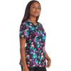 Cherokee Scrubs for Women V-Neck Printed Top Modern Classic Fit with 3 Pockets, Knit Details & Side Vents CK678(Brushing Blooms)