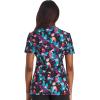 Cherokee Scrubs for Women V-Neck Printed Top Modern Classic Fit with 3 Pockets, Knit Details & Side Vents CK678(Brushing Blooms)