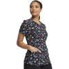 Cherokee Scrubs for Women V-Neck Printed Top Modern Classic Fit with 3 Pockets, Knit Details & Side Vents CK678(Checker Dots)