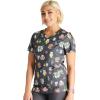 Cherokee Scrubs for Women V-Neck Printed Top Modern Classic Fit with 3 Pockets, Knit Details & Side Vents CK678(Feline Friendly)