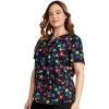 Cherokee Scrubs for Women V-Neck Printed Top Modern Classic Fit with 3 Pockets, Knit Details & Side Vents CK678(Loving Stars)